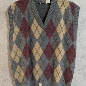 Argyle Patterned Gray and Red Vest